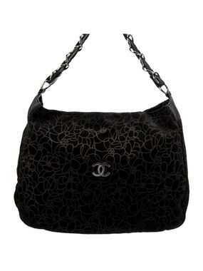 Auth Vintage Chanel Suede Camellia Shoulder Bag Handbag Purse Tote CC Logo GUC